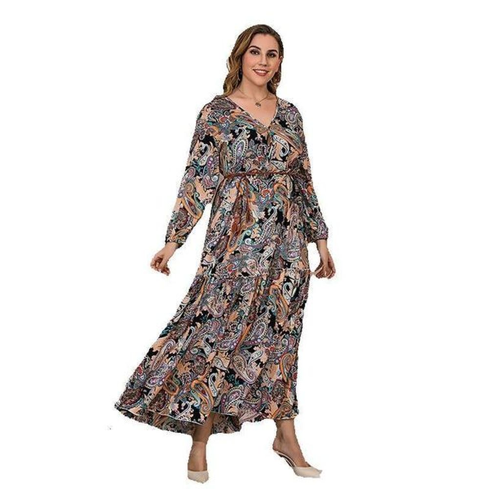 springsummer paisley dress fat mm loose sleeves large hem extended
