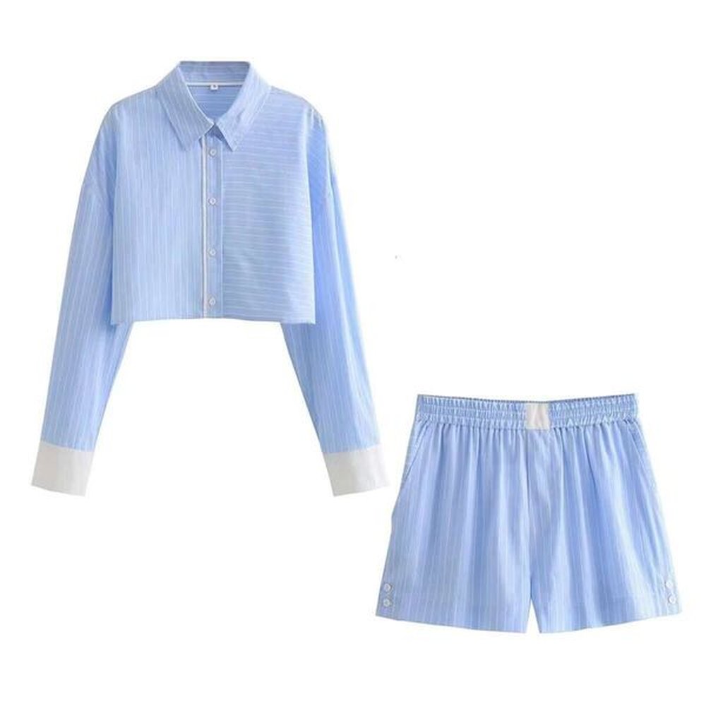springsummer womens european and american ins contrast striped short shirtshorts