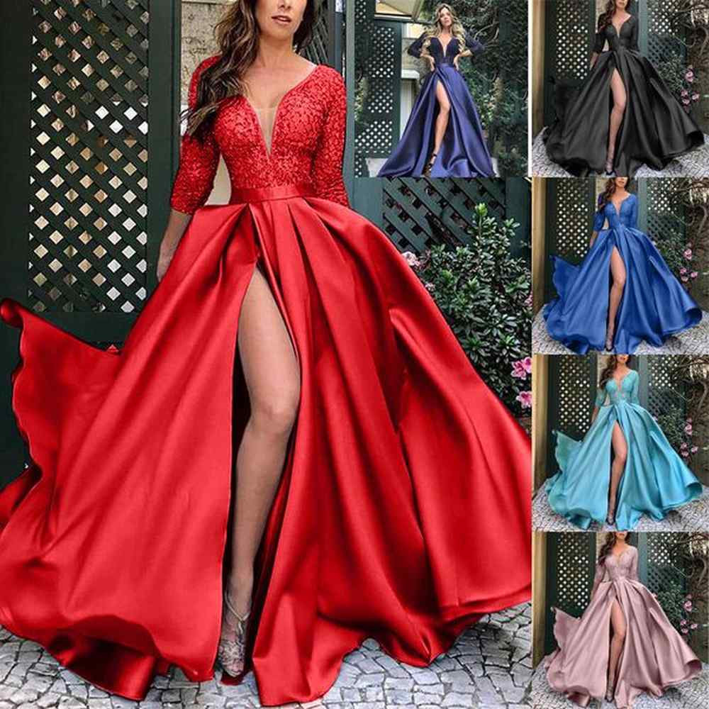 springsummer womens lace sequin sexy long dress tailed banquet