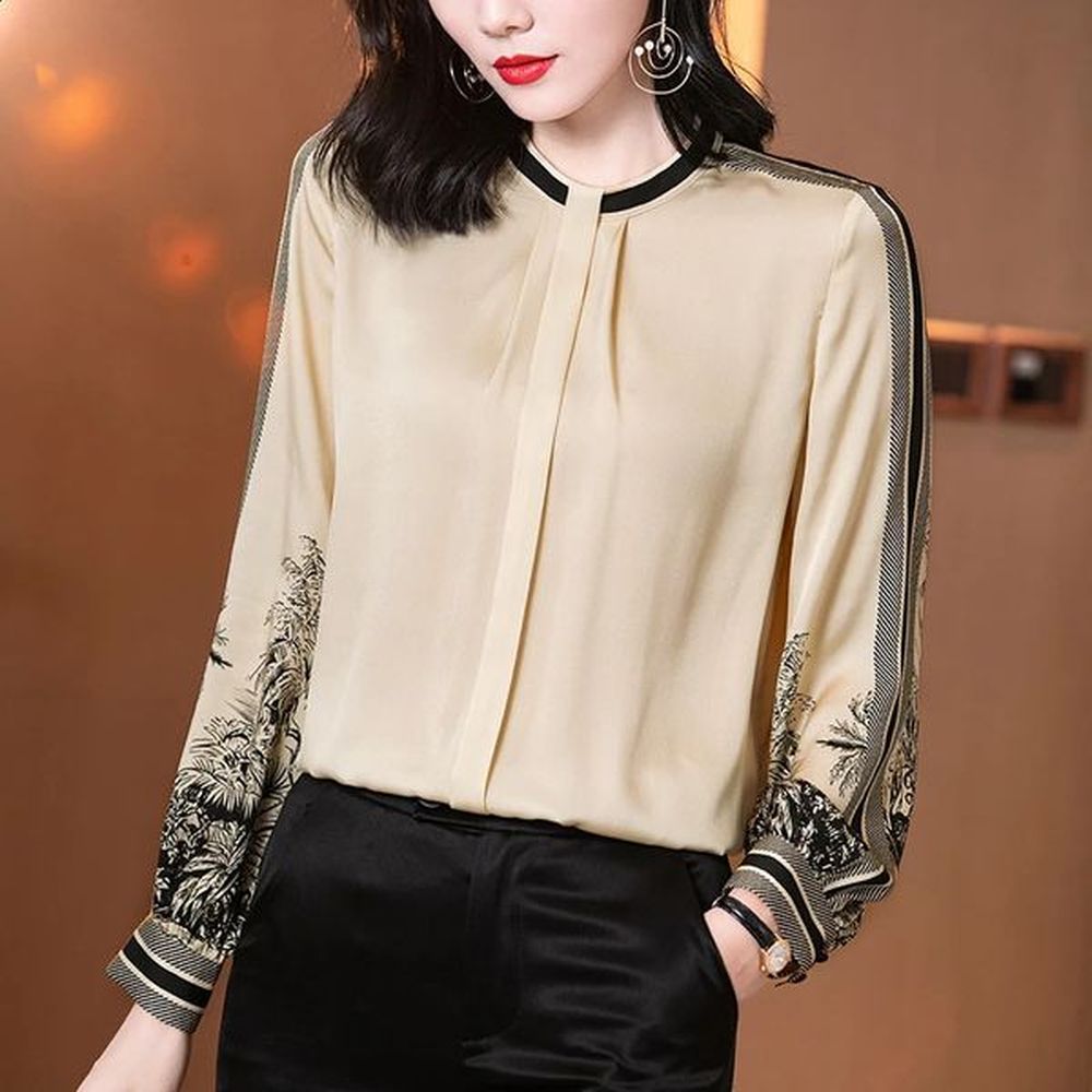 springsummer womens printed shirt elegant fashion long sleeve loose top