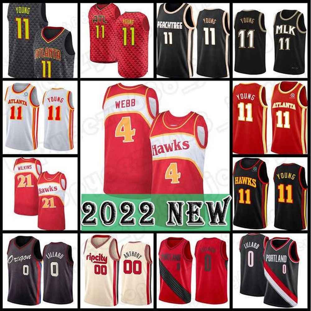 4 Spud Webb Trae 11 Young 2022 Basketball Jersey Damian 0 Lillard Mens Jerseys City Red yellow black white