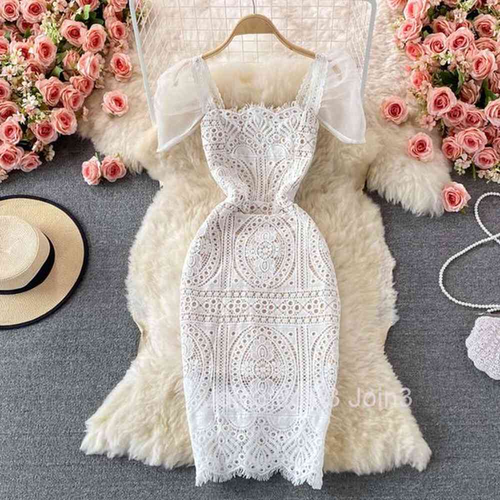 square neck bubble sleeve high waist slim medium length gentleness