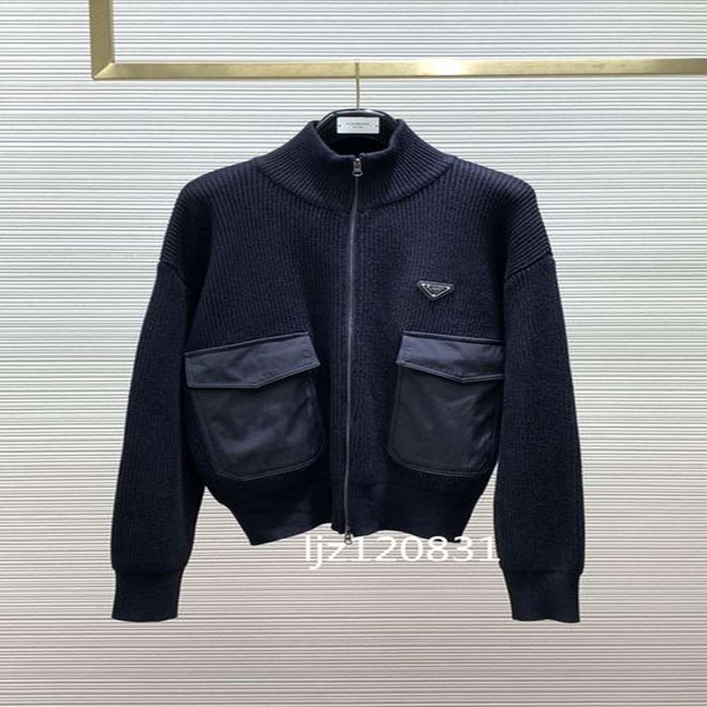 2024SS Autumn/Winter Designer Men's Fashion Casual Knitted Sweater Sweater Sweater Handsome Cardigan Stand up Neck High Quality Pocket