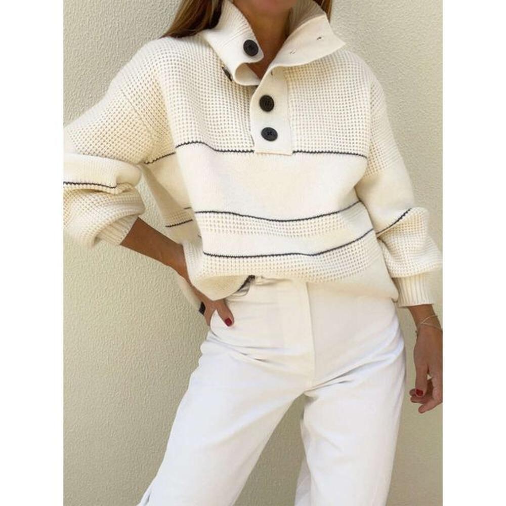 ss autumnwinter new womens wear loose striped high neck knitted