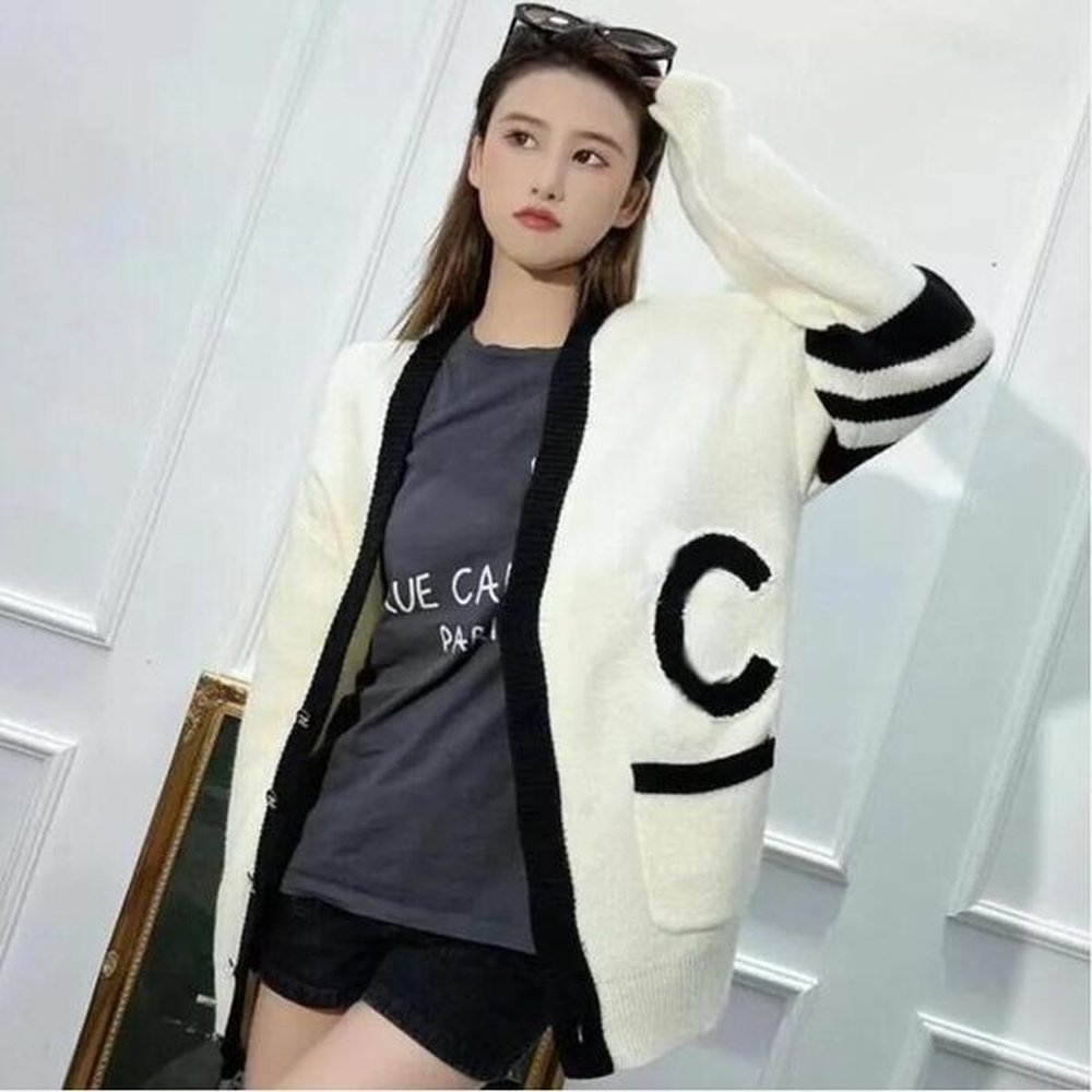 ss designer womens france style letter print knit v neck