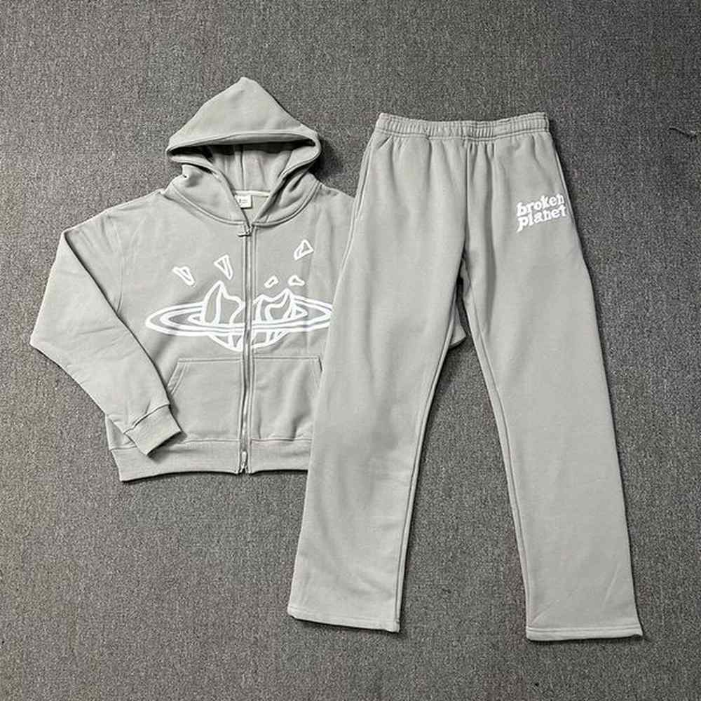 24ss Europe Men Women Letter Puff Print Zipper Fleece Hooded Sweatshirt Pants Tracksuit Set Hoodie Joggers Trousers Casual Suit Sold Separat