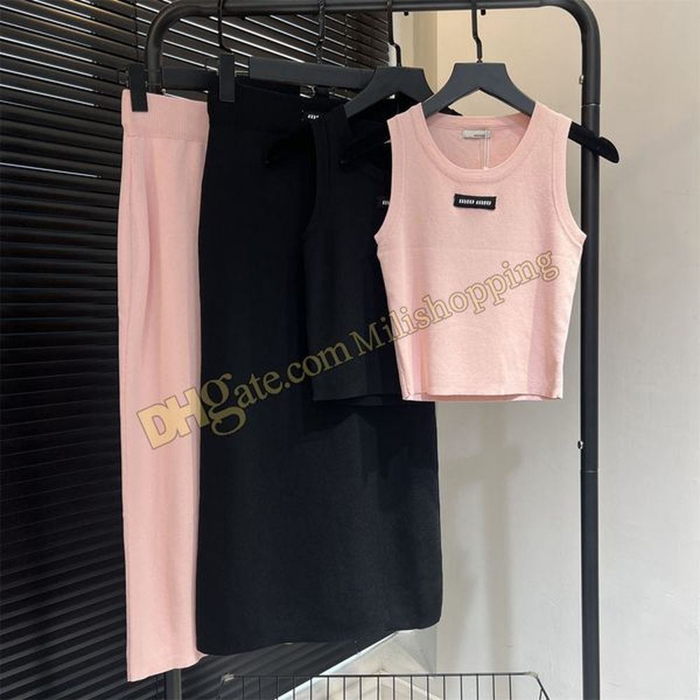 ss ice silk vest skirts set tanks top knitted two