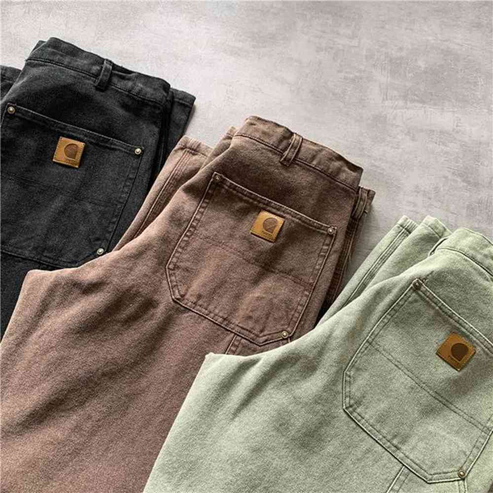 24ss Men's Cargo Pants Retro Double Knee Logging Pants Washed Worn Out Trousers Workwear Sweatpants