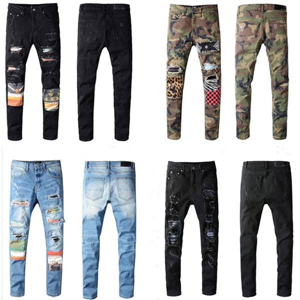 22ss Mens Designer Jeans Distressed Ripped Biker Slim Fit Motorcycle Bikers Denim For Men s Fashion Mans Black Pants 21ss pour hommes Hip-Ho