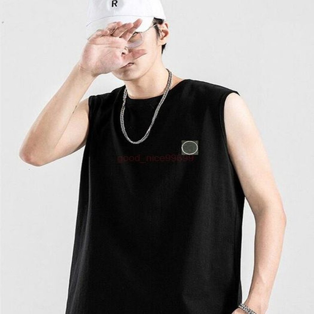25ss stones jacket islands cargo jumper Sleeveless vest men's summer brand pure cotton fitness sports round neck T-shirt macho handsome