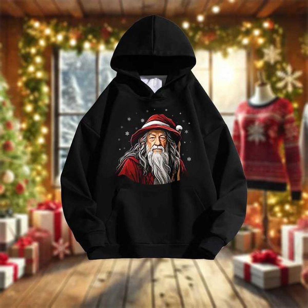 St. Gandalf Pattern Print Sweatshirt Men and Women Pure Cotton Plus Velvet Hoodie Christmas Party Tops Couple Sweatshirts New LX241113