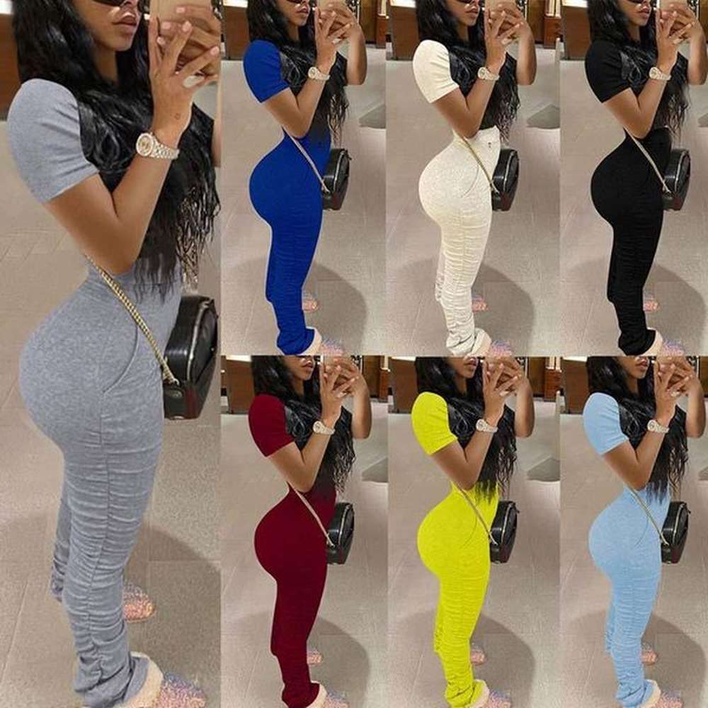 stacked pants two piece set summer leggings tracksuits women club