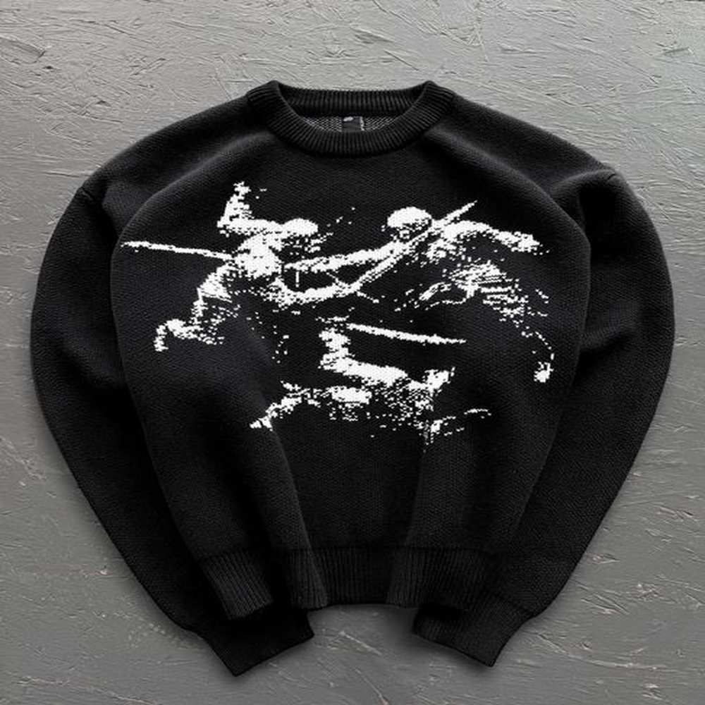 Stay warm in autumn and winter vintage double knit sweater for men casual sweater Gothic streetwear Y2k hip-hop embroidery 241015