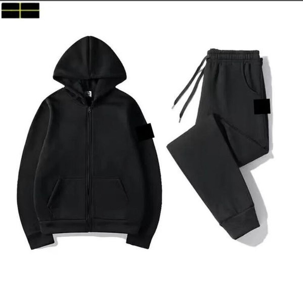 STONE JACKET Men Women Casual Tracuit Spring Autumn Men's Sets Solid Color Sportswear Brand Hoodie Pants Clothing Fashion 2 Pieces Set