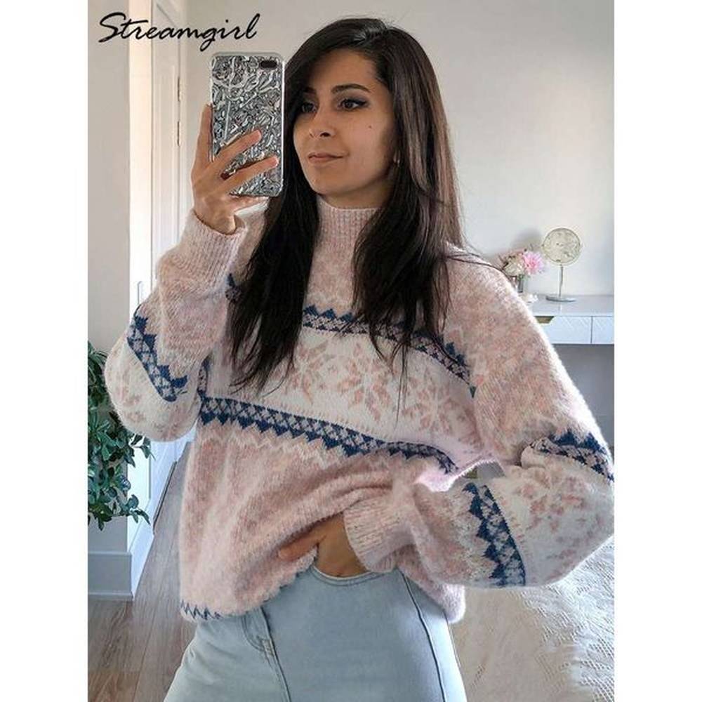 streamgirl thick chenille christmas winter halfhigh collar knit pullovers