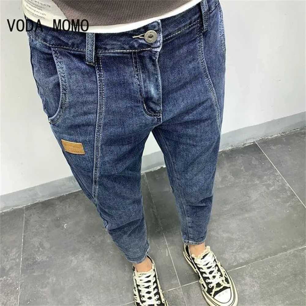 Street fashion ripped jeans mens retro black gray loose fit elastic casual denim cargo pants hip-hop large pockets wide legs Trouser M250109