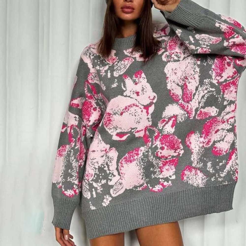 street rabbit pattern loose lazy sweater womens autumn and winter