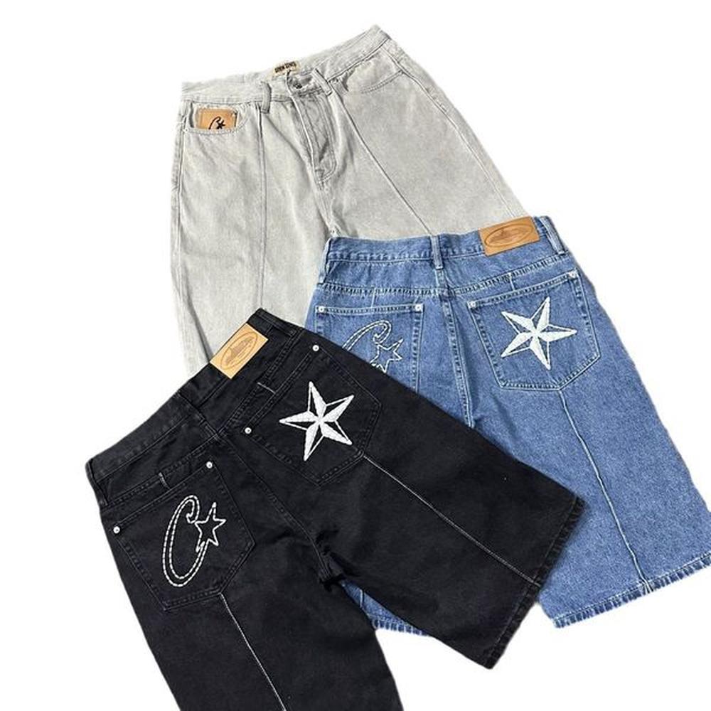 Street Wear Men's Designer Shorts Jean Pants Hip Hop Embroidery Zipper Blue Straight Slim Short Denim Men