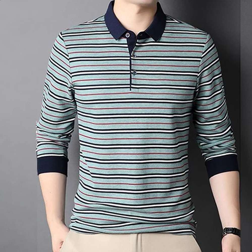 Streetwear Fashion Men Striped Polo Shirts Korean Spring Autumn Long Sleeve Basic Male Clothes Loose Business Casual Tops 240824