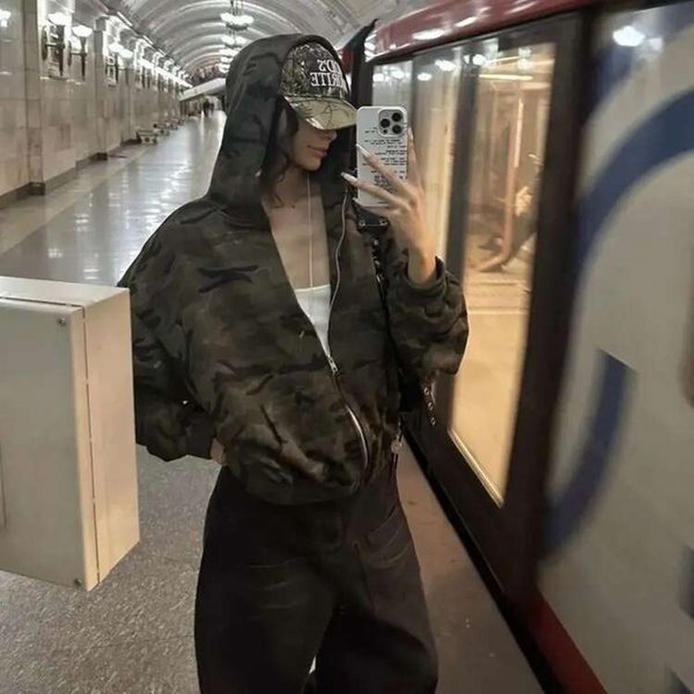 streetwear haruku retro camouflage oversized hooded sweatshirt mens and womens