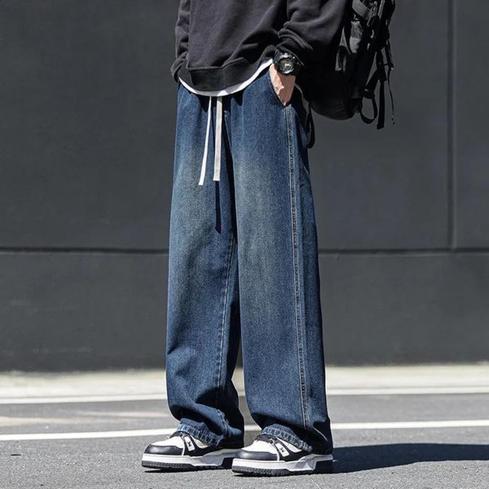2025 Streetwear Loose Jeans for Men Korean Fashion Straight Vintage Wide Leg Denim Pants Mens Baggy Clothing 241226