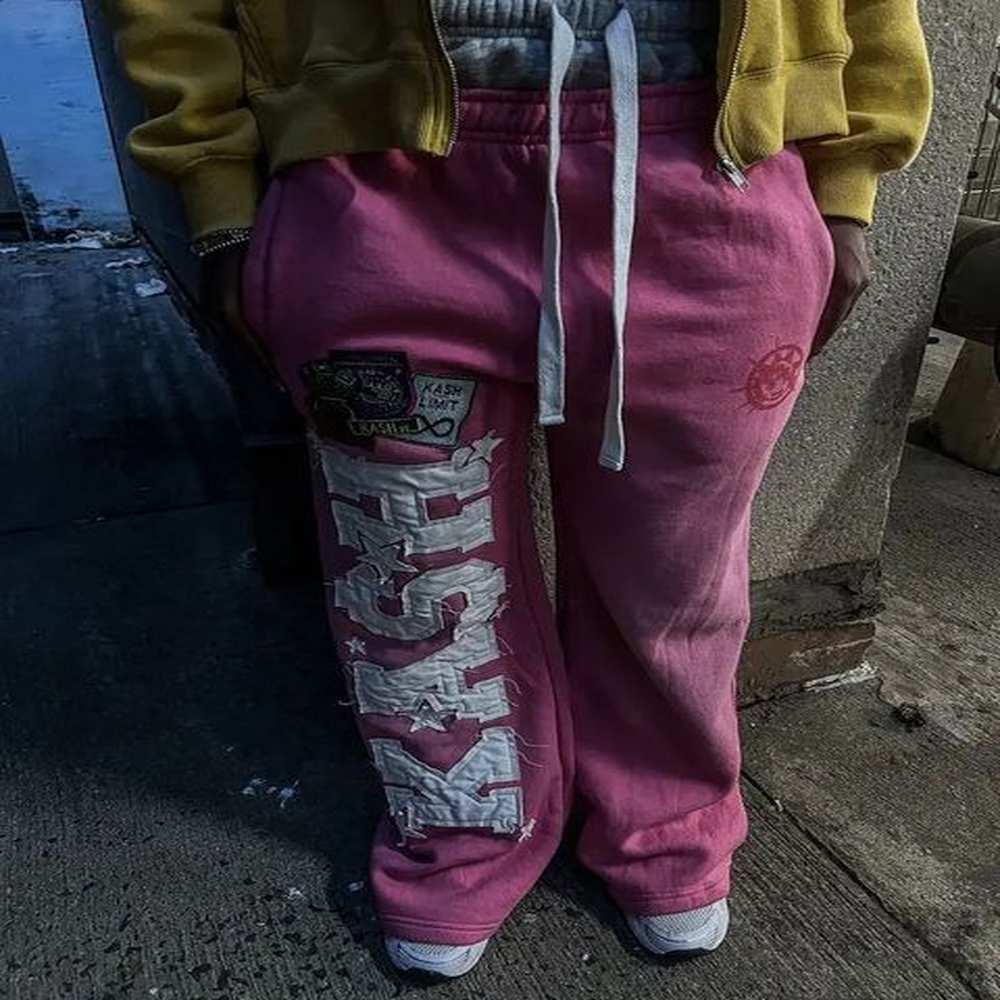 streetwear retro pink double layer sweatpants yk men women gothic