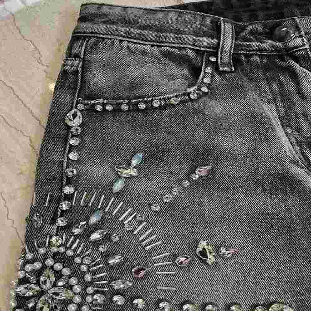 Streetwear Shorts Y2K Jeans Men Hip Hop Gothic Rhine Sequin Retro Black Baggy Denim Fitness Shorts High Waist Casual ShortsXJ25013 X2502071