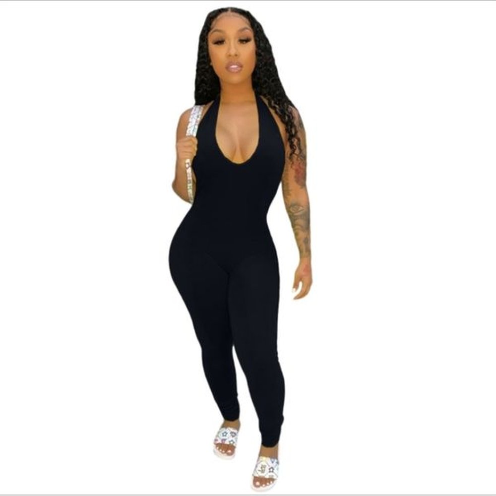 streetwear white black spandex sexy bodycon jumpsuit women overalls sleeveless