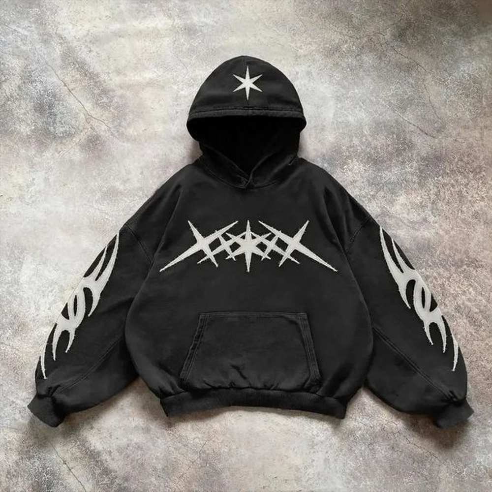 Streetwear Y2K Hip Hop Clothing Hoodie Black Gothic Pattern Patch Oversized Harajuku Retro Womens Sweatshirt 240619