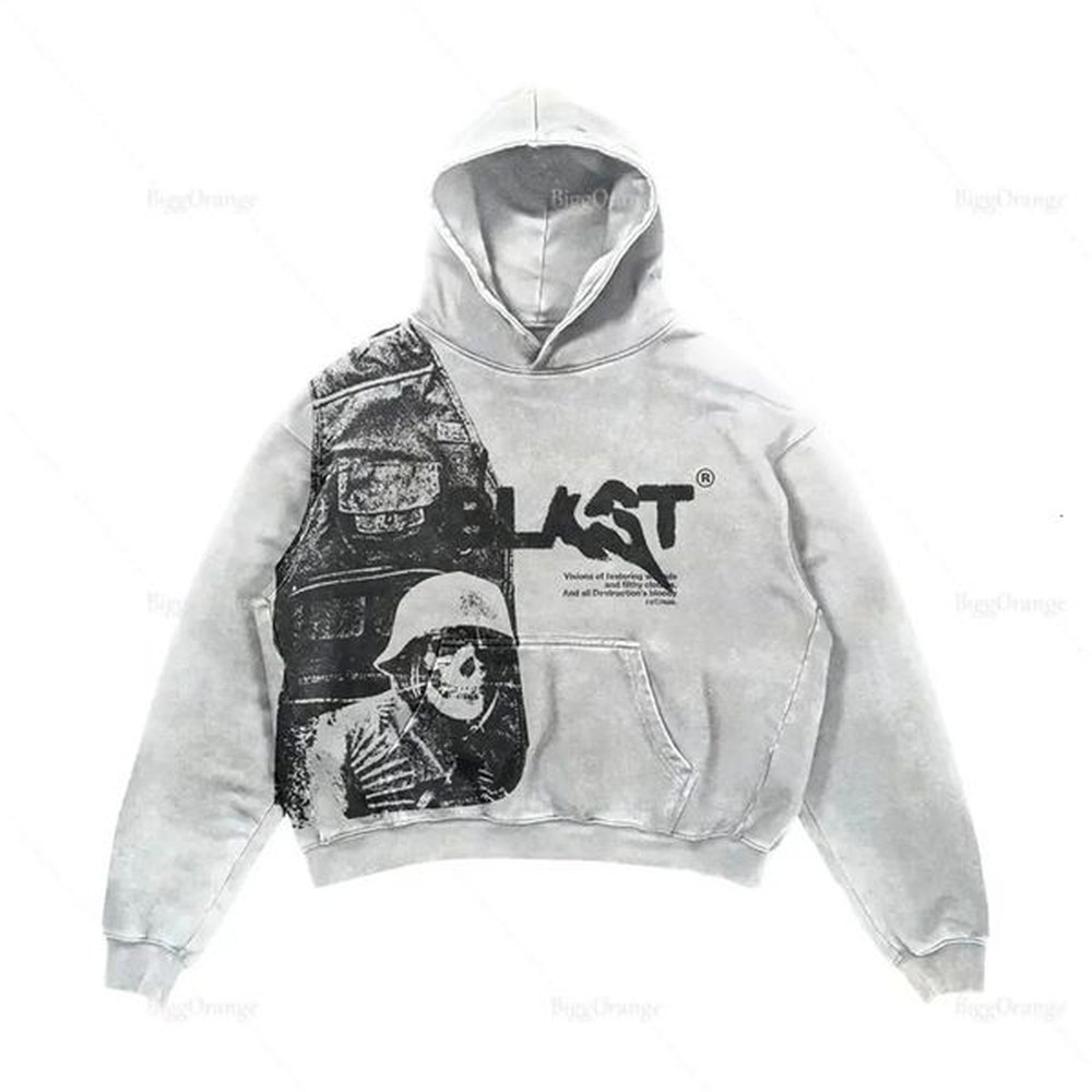 Streetwear Y2K Hoodie Pullover Sweatshirt Mens Harajuku Hip Hop Retro Skull Graphic Print Oversized Hoodie Goth Tops Clothing 240830