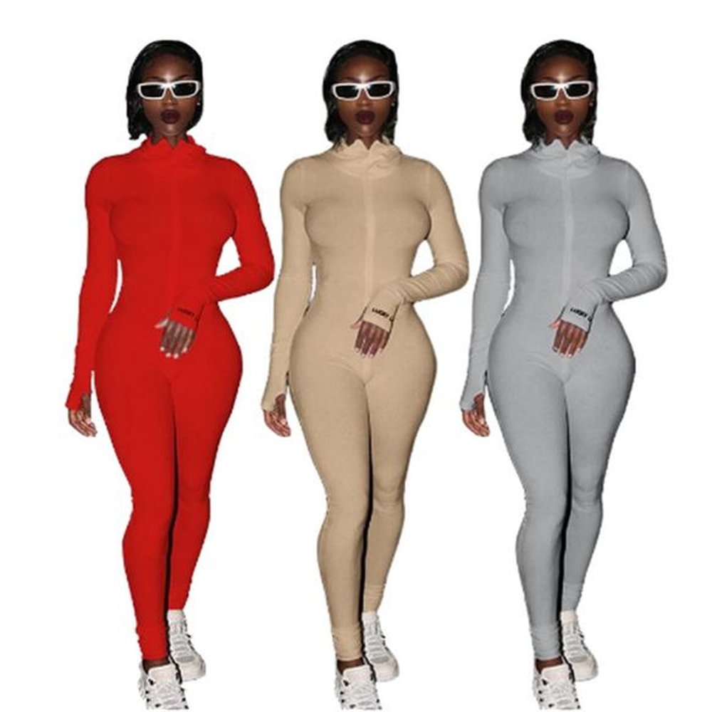 streetwear zipper knitted sexy bodycon lucky label jumpsuit women overall
