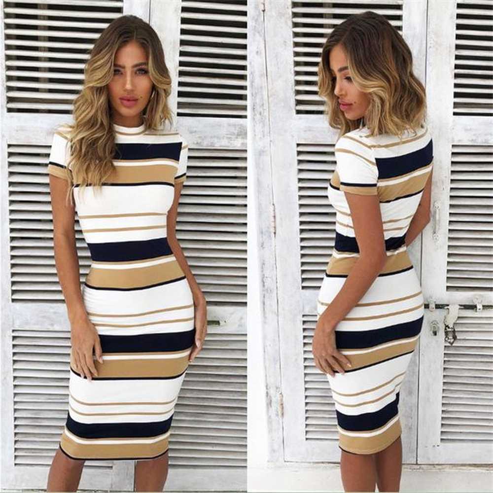 stripe bodycon t shirt dress vestidos women summer short sleeve
