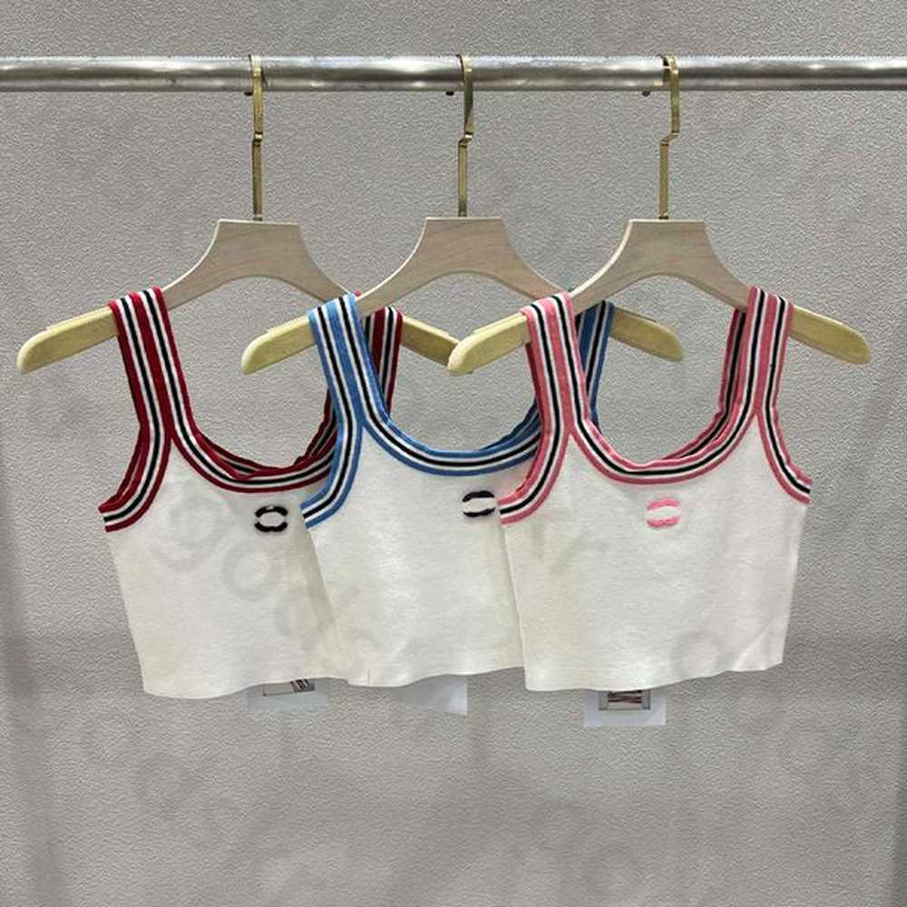 striped strap vest women summer thin knit crop tops slim