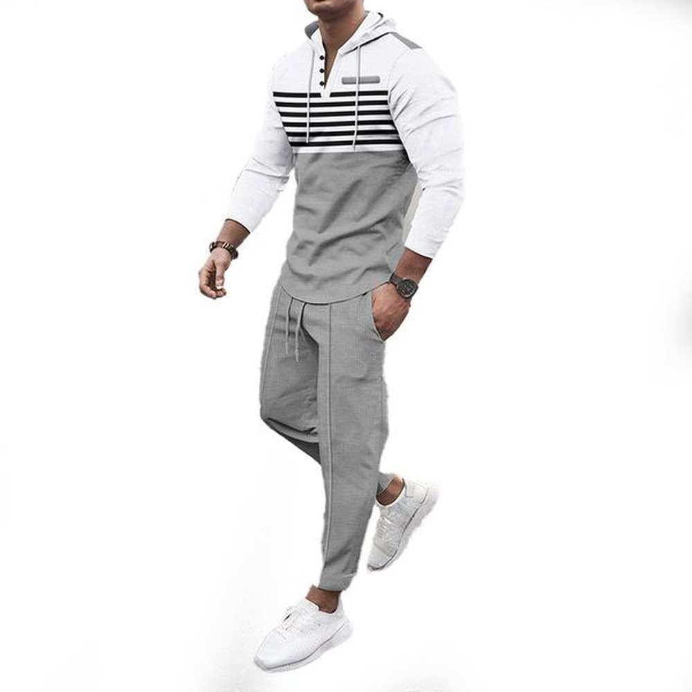 Striped Tracksuit Men Autumn Winter Hooded Sweatshirt Outfit Sportswear Male Suit Pullover Two Piece Set Casual Workout Sets high quality Sw