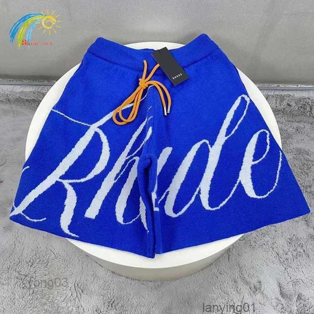 Style Summer Blue Rhude Knitted Shorts High Street Oversized Big Letters Jacquard Breeches Inside B9wi Vrg7