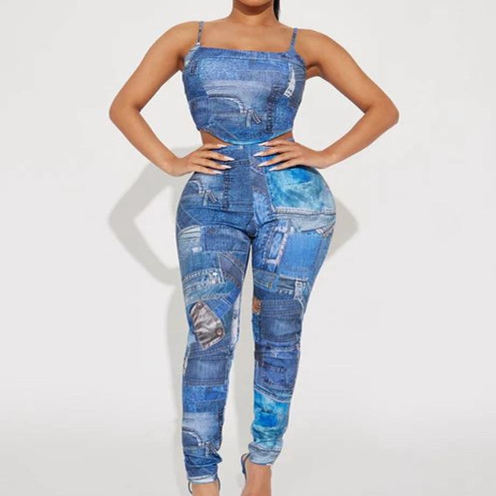 stylish lad geometrical printed patchwork piece set women strap