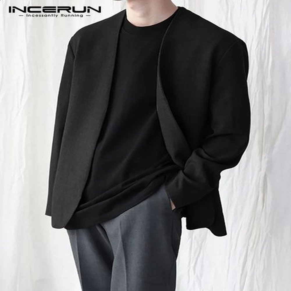 Stylish Men Blazer Leisure Style Loose Buttons Male All-match Simple Collarless Long-sleeved Suits S-5XL INCERUN Tops 241119