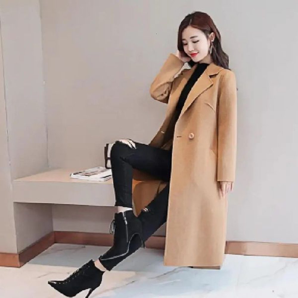 stylish women winter overcoat midcalf length winter coat solid color