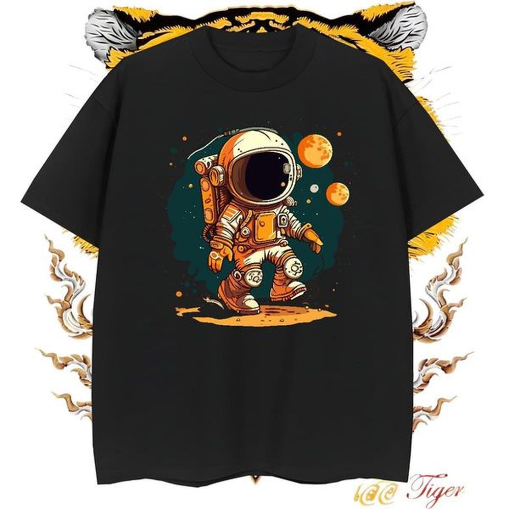Stylist Men Tops Tees 100% Cotton 230g Street Wear cosmonaut Breathable Crew Neck T-Shirts Soft Anime Print Clothings