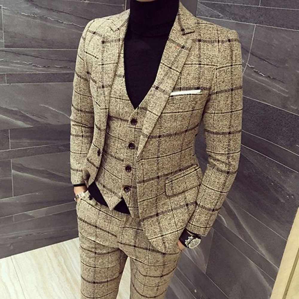 Suit Coat Vest Pants Male Business Slim Fit Blazers Set 3 Pieces Mens Wedding Groom Jacket Trousers Waistcoat 250103