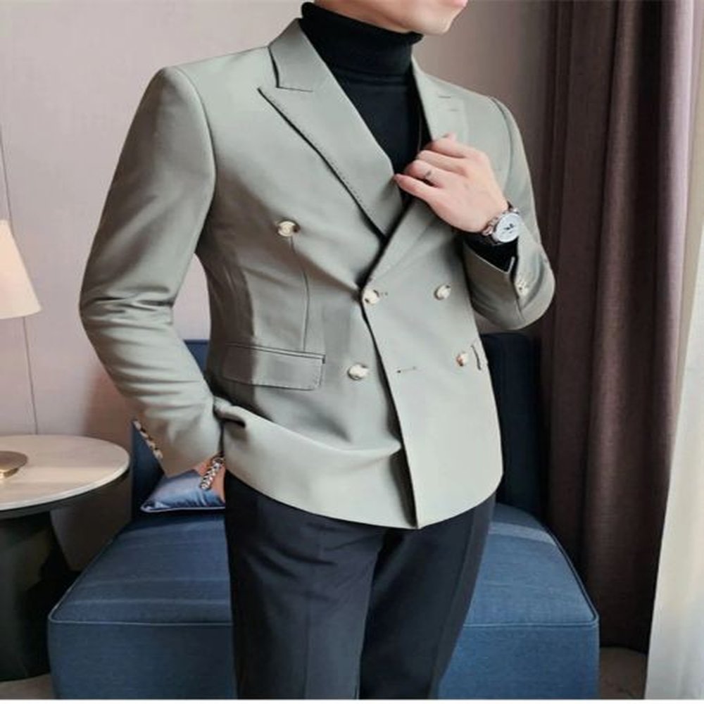 Suits Men's Double-Breasted Business Suit Jackets Male Slim Fit Solid Color Office Dress Blazers Casual Trendy Autumn