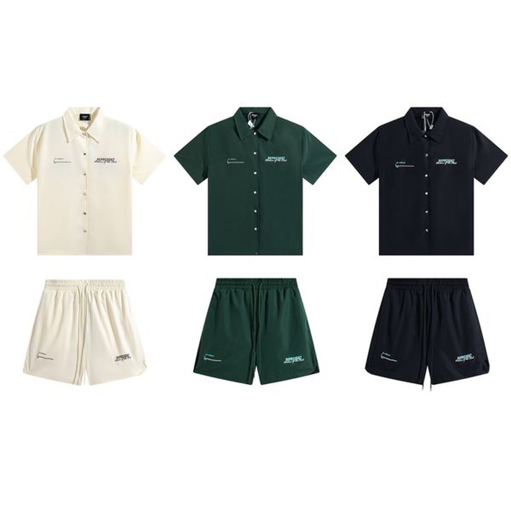 Summer American Men Casual Cotton Shirts Short Sleeve Represents Line Short Sets Designer Drawstring Shorts Two Pieces Man Black