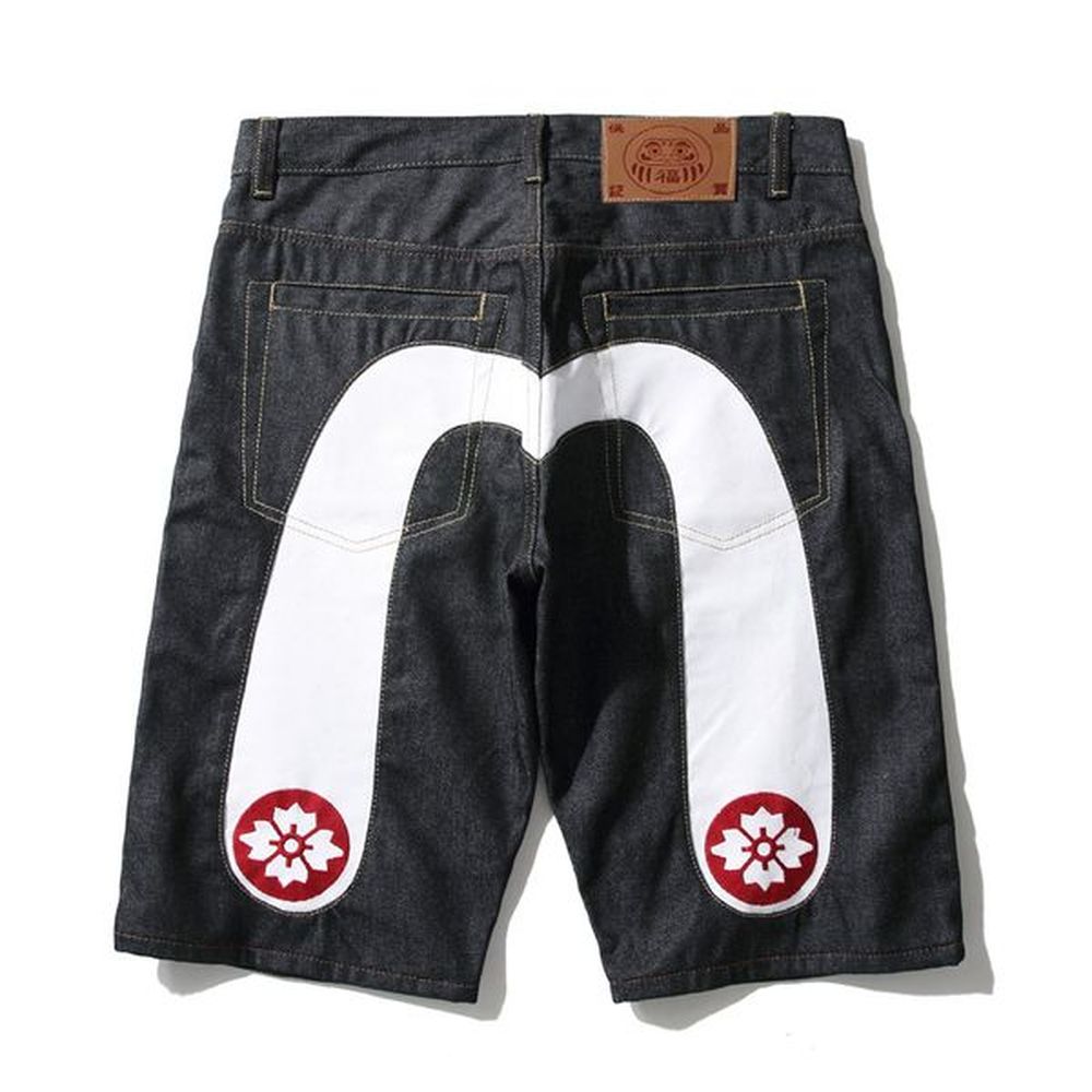 Summer Casual Fashion Pocket Printing Short Denim Designer Skate Board Jogger Ankle Straight Wave Jeans Men's Shorts Jean Denim Black U