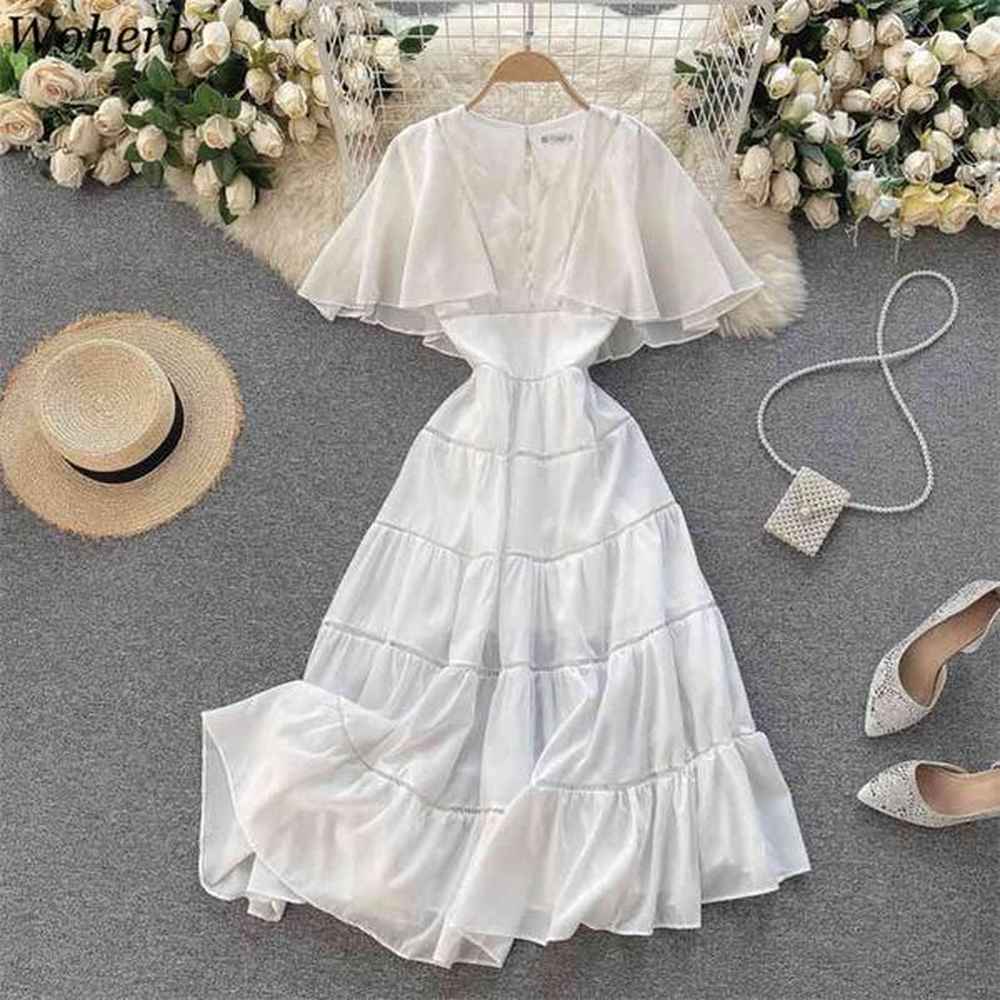summer casual midi dress women slim high waist hollow out