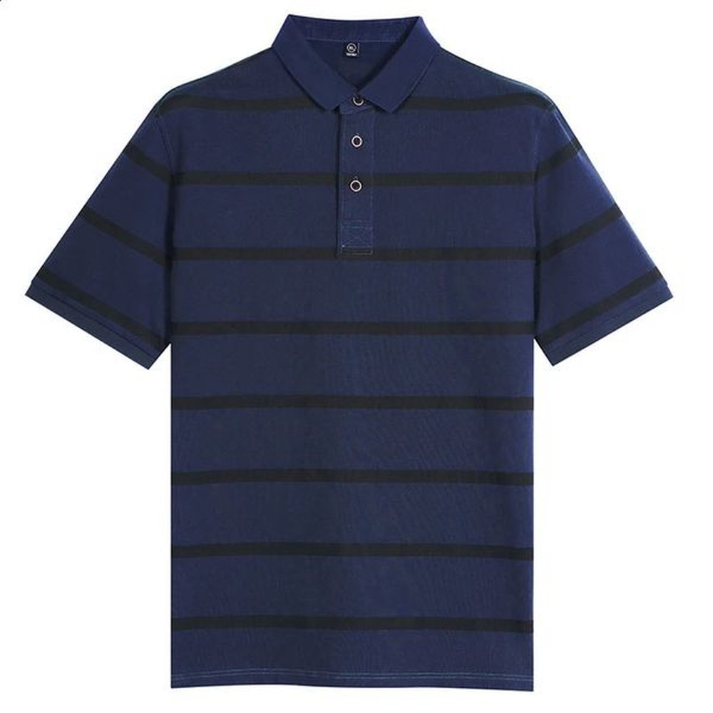 Summer Classic Striped Mens ShortSleeved Tshirt Cotton Loose Lapel HalfSleeved Casual Polo Shirt 241228