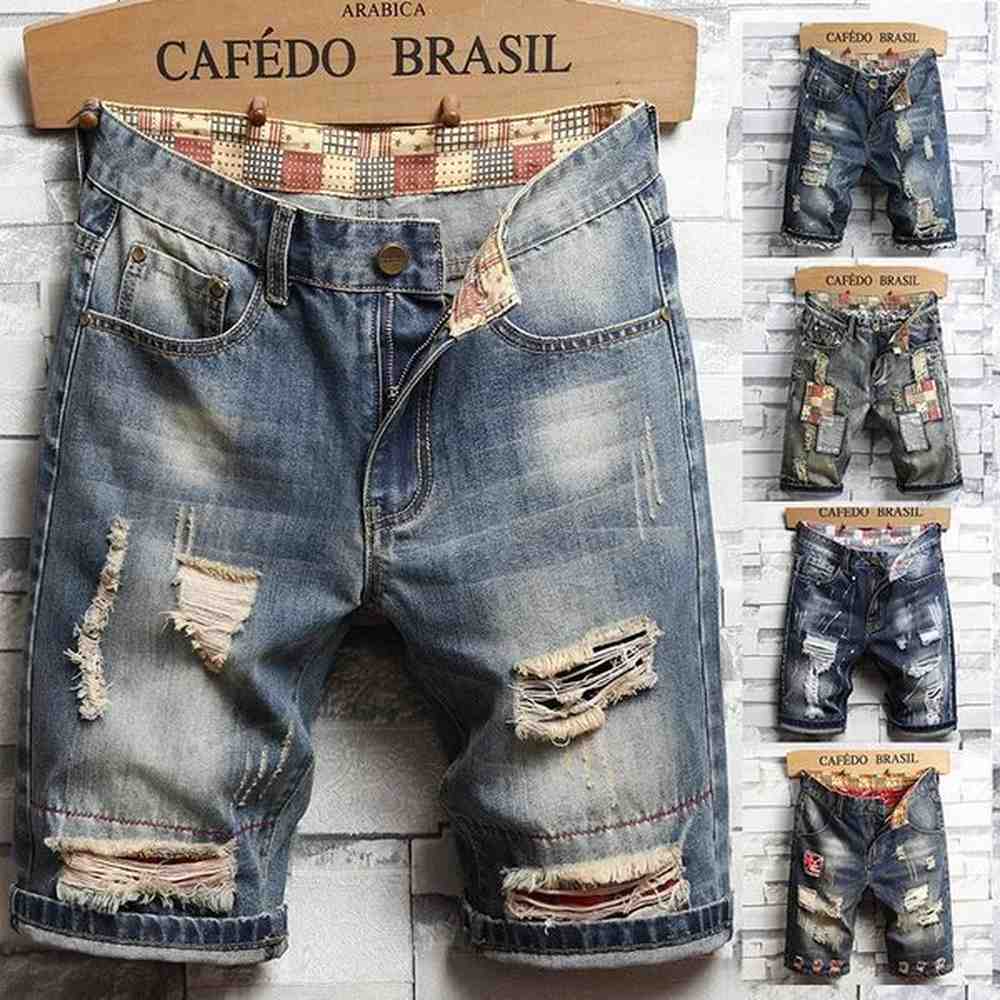 Summer Clothes Men Vintage Ripped Short Jeans Streetwear Fashion Hole Straight Slim Denim Shorts Male Pants 250113