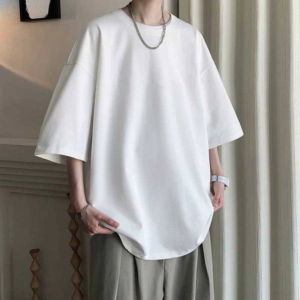 Summer Cotton T-shirts Men Solid Casual Tees Mens Loose Short Sleeve Tops Fashion White Blue T Shirt Male Clothing Plus Size 5XLXJ241025