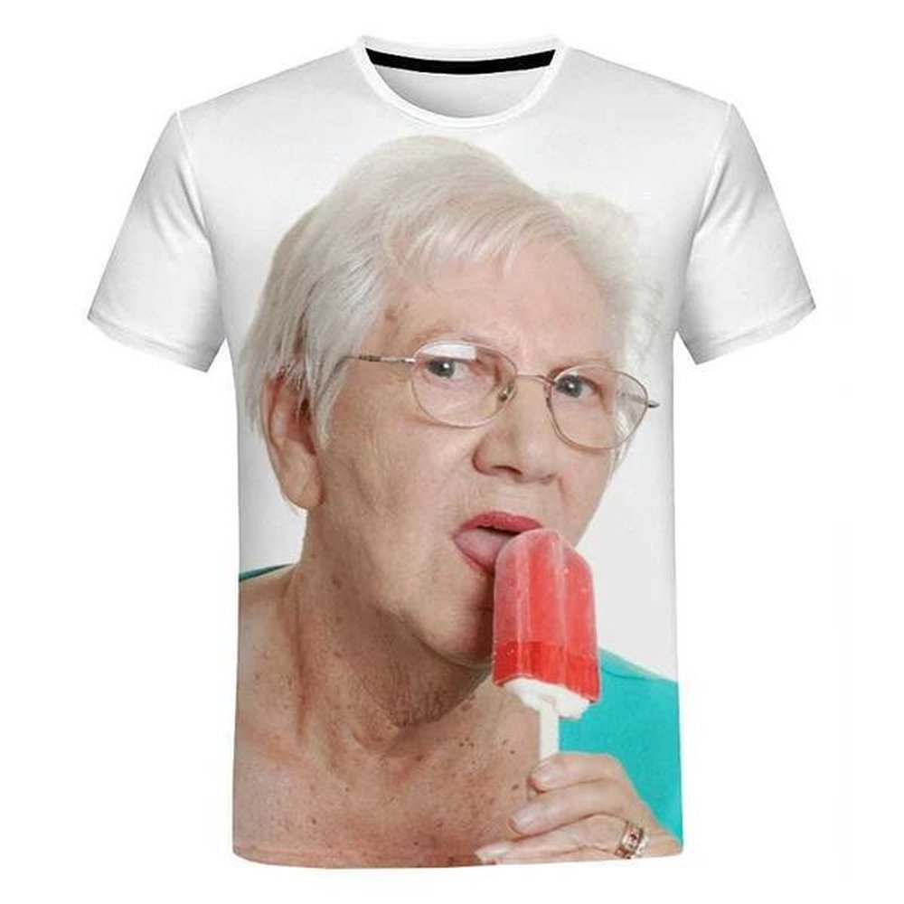 2023 Summer Creative Funny Ladies Licking Red Popsicle 3D Printed T-Shirt Cute Granny Funny Popsicle T-Shirt Casual Loose Tops W250211