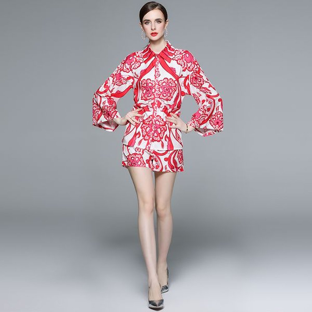 summer designer short pants red outfit women two piece sets