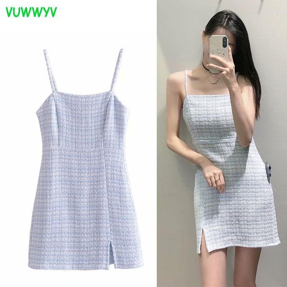 summer dress blue strap backless mini es women sleeveless textured